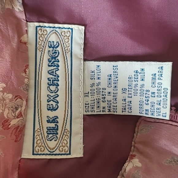 Vintage 90s Silk Exchange 100% Silk Floral Blush Pink Full Zip Jacket Womens  XL - Picture 17 of 17